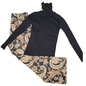 Etcetera Ankle Pant Jeans Brushed Cotton Earthy Paisley Straight Leg 10 Highrise